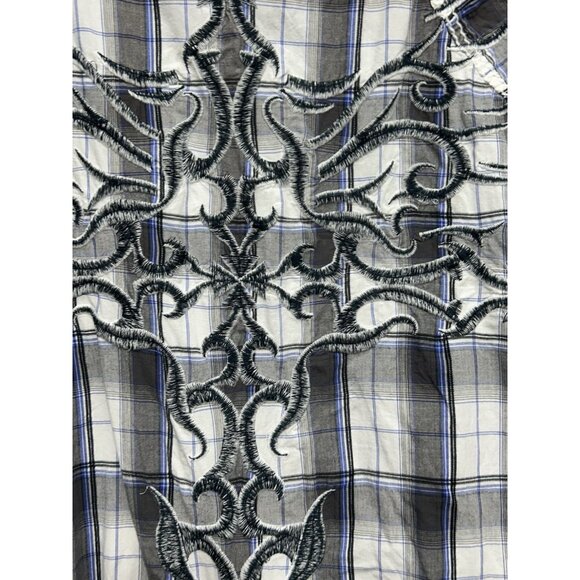 Buckle Roar Button Up Shirt Mens 2XL XXL Plaid Embroidered Long Sleeve Biker - Picture 5 of 9